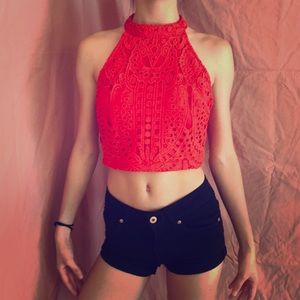 Red festival lacey crop top - SM